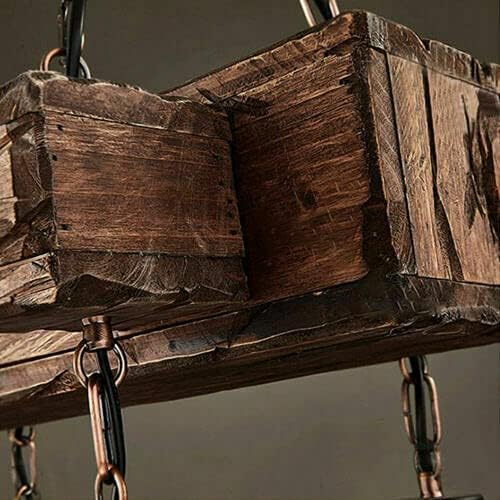 4 Lights Rustic Wood Chandelier, Industrial Vintage Wooden Ceiling Lamp Hanging Pendant Light Retro Suspension Lighting Fixture for Living Dining Room Bedroom Kitchen Restaurant Coffee Shop