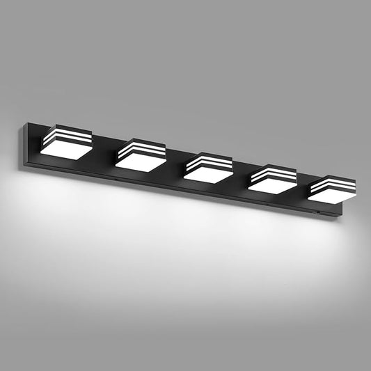 LED Modern Bathroom Vanity Light Fixtures (5-Light, 40-Inch), Matte Black Modern Bathroom Wall Lighting Fixtures Over Mirror (Cool White 6000K)