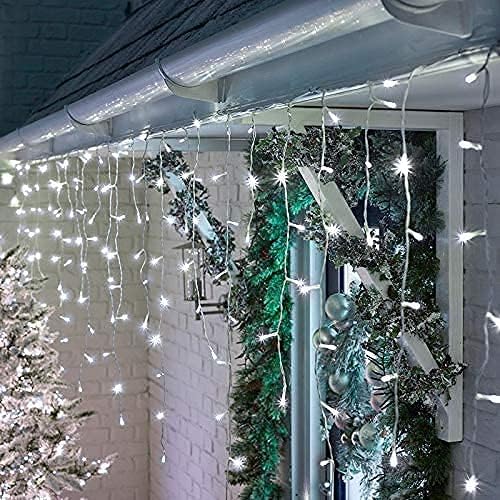 Icicle Lights 10ft 90 LED Window Short Curtain String Light Waterproof Fairy Twinkle Lights for Indoor Outdoor Home Garden Wall Decorations RC 8 Blinking Modes USB Battery Operated （White）