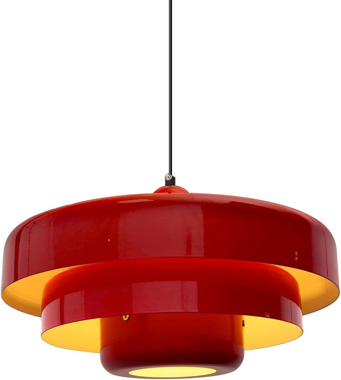 Red Pendant Light, Industrial Metal Pendant Light Fixtures, 3-Layer Shade Design, 13.8-inch Dome, Red Finish, Kitchen Light Fixtures for Dining Table