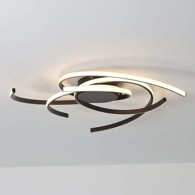 3 Lights Swirl Close to Ceiling Light Modern Dimmable LED Black Flush Mount Light Fixture,28 Inch Ceiling Light for Living Room Bedroom
