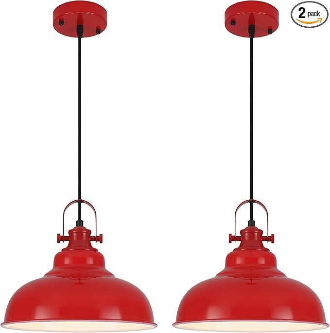 Red Pendant Lights Kitchen Island, 2 Pack Kitchen Island Lighting, Farmhouse Pendant Light Fixtures (11.41" W), Island Pendant Light for Kitchen, Restaurants, Cafes