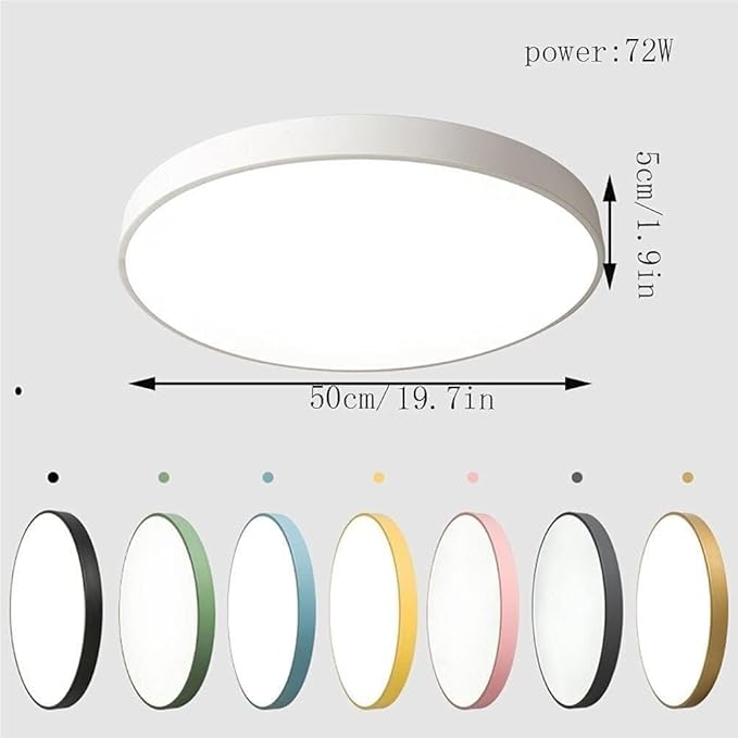 Minimalist Ceiling Lamp Round Ultra Thin Three Color Dimmable Flush Mount Sleek Modern Lighting Fixture for Bedroom Kitchen Corridor Livingroom Hallway(Black,19.7in)