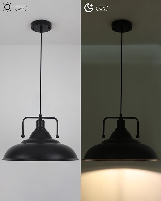 Black Pendant Light 15.7 Inch 1-Light,Large Pendant Lights for Kitchen Island,Industrial Farmhouse Pendant Light for Dinning Room Hallway Barn