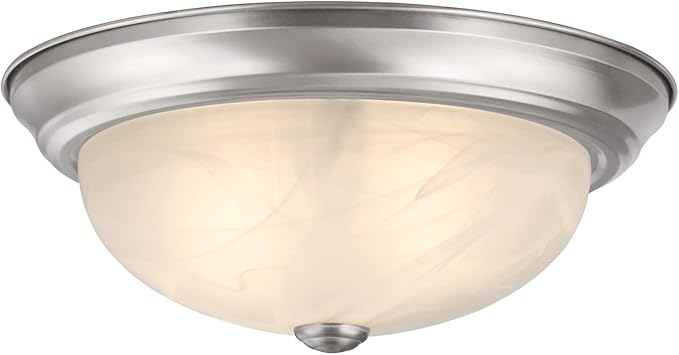 Aspen Creative 63023-09-1, 2-Light Flush Mount/Brushed Nickel Finish w/Alabaster Glass, 13" Dia., E26 Socket/60 Watts, Bulb Not Included
