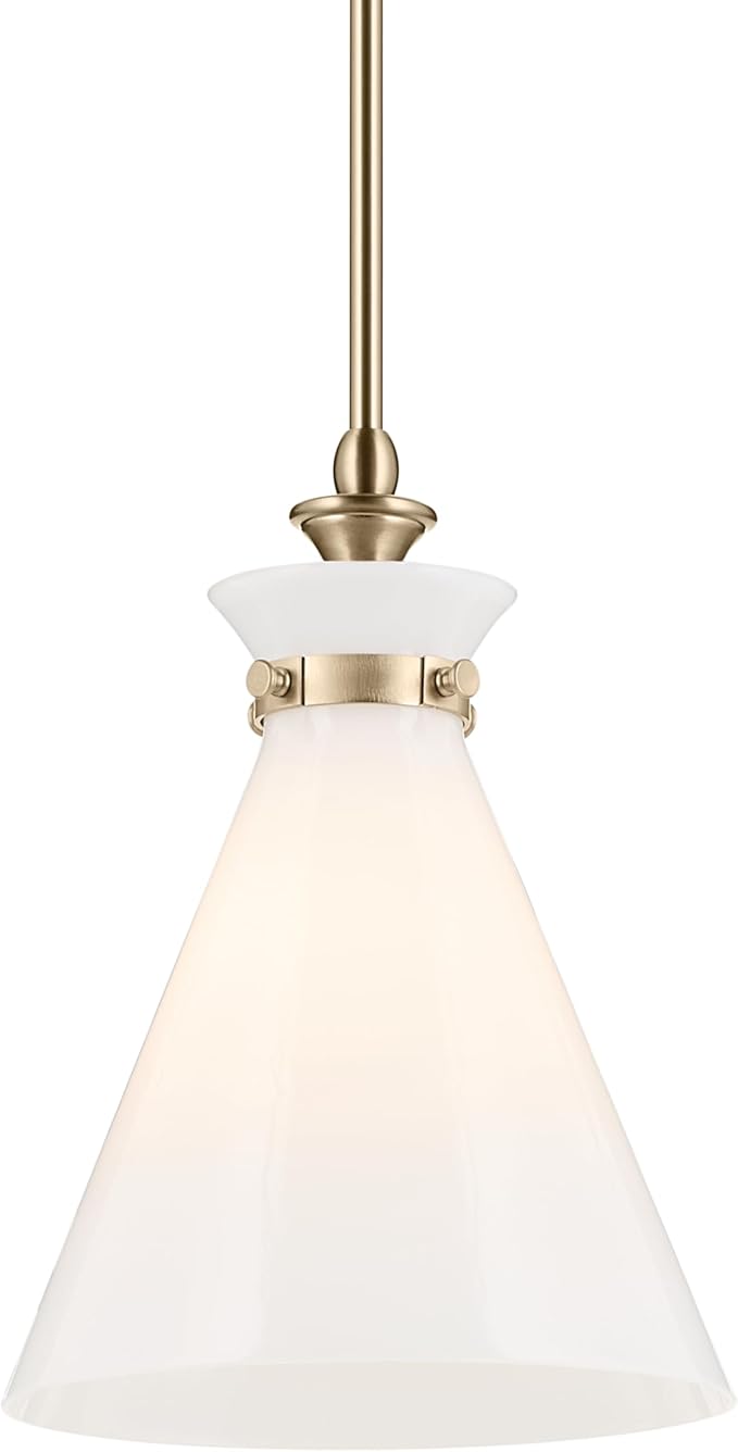Kichler Laria 1-Light Pendant, Updated Traditional Light, Sloped Ceiling Compatible, for Kitchen with Opal Glass in Champagne Bronze (14.5" x 10.5"), 52774CPZ