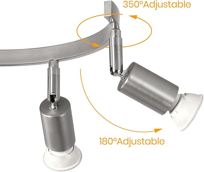 SEEBLEN 6 Light Track Lighting Fixtures Ceiling, Flexibly Rotatable Light Heads, Nickel Semi Flush Mount Ceiling Light for Kitchen Dining Room Living Room.Gu10 Bulb Base.