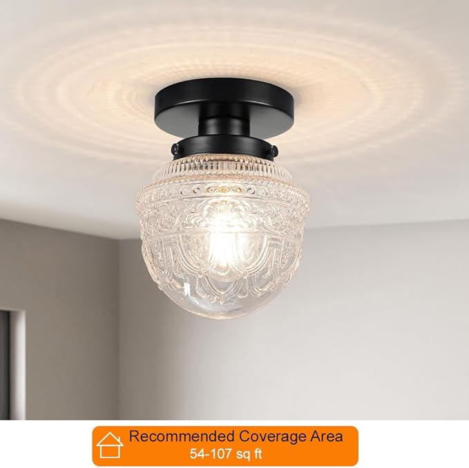 DSMJFU Black Semi Flush Mount Ceiling Light, Small Hallway Light Fixture, Vintage Close to Ceiling Light Fixture for Bathroom, Entryway, Foyer, Closet