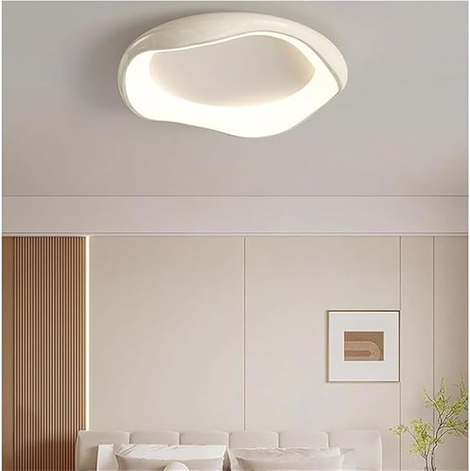 KISAD Nordic Modern and Minimalism Irregular Ceiling Lights Acrylic Shade Semi Flush Mount Ceiling Lamp Iron Body Three-Color Mode Ceiling Light Fixture White Or Black for Bedroom(White,42cm/16.5in)