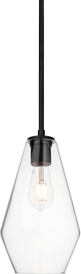 XiNBEi Lighting Glass Pendant Lighting, Modern 1 Light Kitchen Pendant Light Fixture Black Adjustable Pendant Lamp XB-P1228-MB