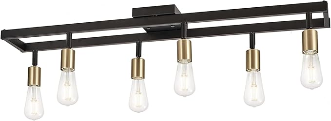 GLOBE Electric 64000096 36" 6-Light Track Lighting, Matte Black, Brass Sockets, Adjustable Pivoting Heads, Ceiling Light Fixture for Kitchen Island, Hallway, or Dining Room, Modern Farmhouse Lights