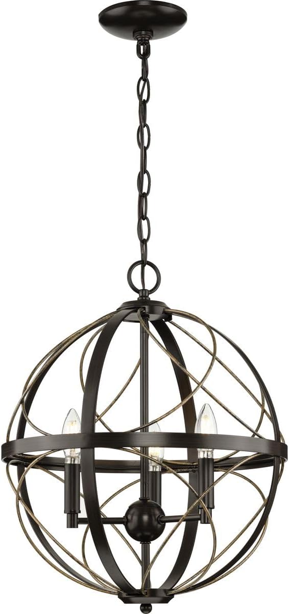 Progress Lighting Brandywine Collection 3-Light Farmhouse Sphere Pendant Light Antique Bronze, 19.75x16.00x16.00