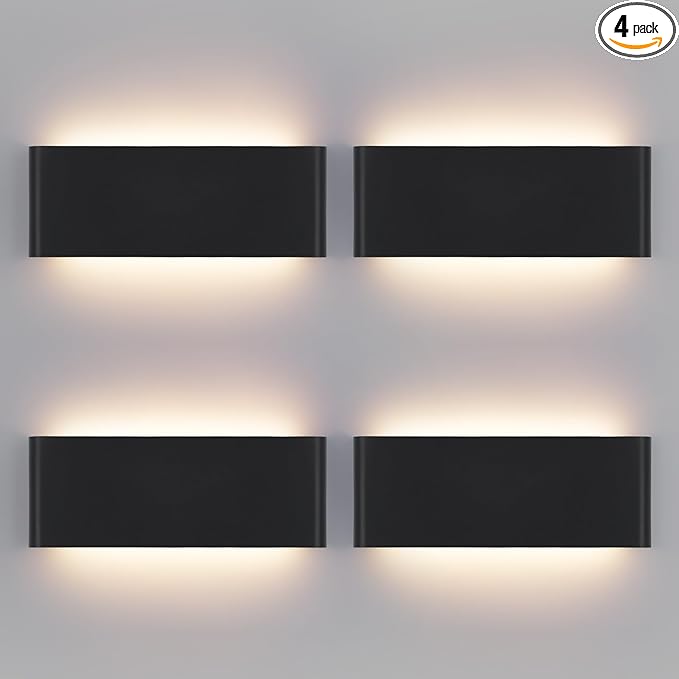 Mille Lucciole 11"Modern LED vanity light,15W Dimmable 5 CCT (3000K-6500K) Adjustable Wall Lamp,Up and Down Wall Lighting,Indoor Wall Sconce for Bedroom,Staircase,Hallway,Dressing Table, 4 Pack（Black）