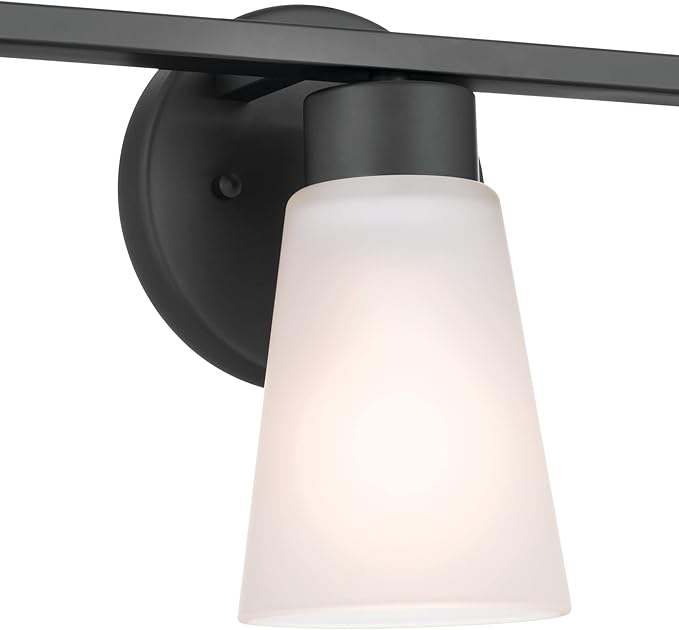 Kichler Stamos 3-Light Bathroom Vanity Light Fixture with Satin Etched Glass Shades, 22 in Modern Wall Light in Black for over Mirror (22 in x 5 in x 8 in), 52608BK