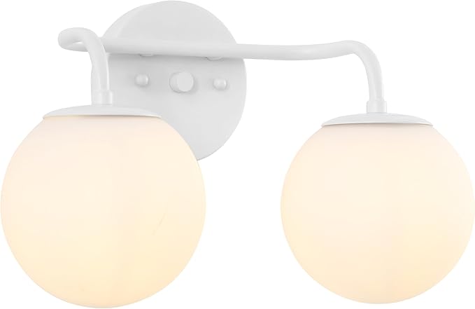 JONATHAN Y 15" White Modern Globe Wall Sconce Vanity Light for Bathroom, White Frosted Glass Shade, Midcentury Parisian Bistro Wall Lamp, LED Bulb Included (JYL3535D)