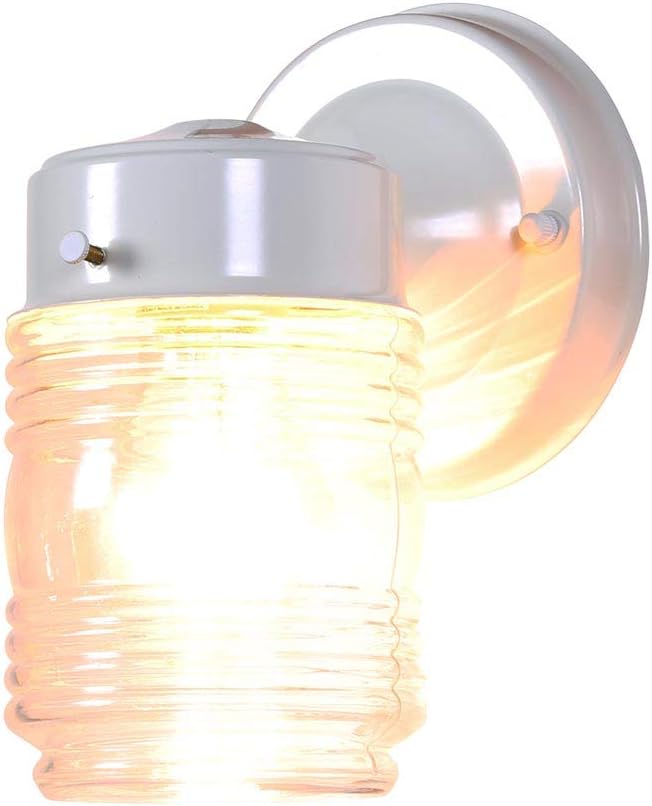 Design House Jelly Jar 1-Light Outdoor Wall Light with Clear Ribbed Glass, Wet Rated for Porch, Patio, and Entryway – Design House, 500181