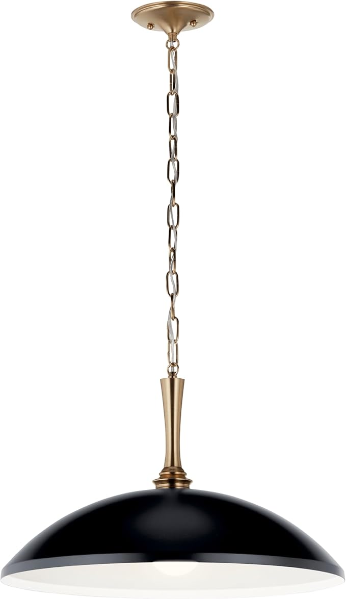 Kichler Delarosa 1-Light Pendant, Updated Traditional Light in Black and Champagne Bronze, Sloped Ceiling Compatible, for Your Kitchen, Dining Room or Hallway (12.75" x 20.25"), 52638BK
