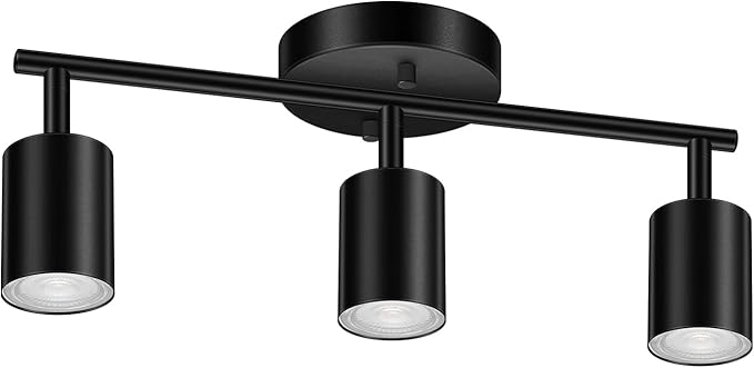 LED Track Lighting Fixtures Ceiling, Black 3-Light Track Lights for Kitchen, 3 Way Ceiling Spotlight, Flexibly Rotatable Wall Mount Light Head for Bedroom Hallway, Bulb Not Included