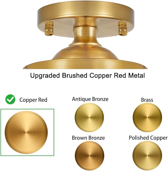Gold Semi Flush Mount Ceiling Light, 3-Light Ceiling Light with Hammered Glass, Vintage Hallway Lights, Brass Closet Light Fixture, Kitchen Flush Ceiling Mount for Entryway Bedroom Bathroom,E12