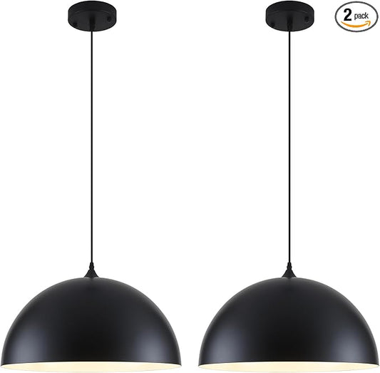 Large Pendant Lights Kitchen Island, 19.7 Inch Black and White Dome Pendant Light，Black Farmhouse Pendant Light, Modern Industrial Kitchen Pendant Lighting Over Island, Dining Room, 2 Pack