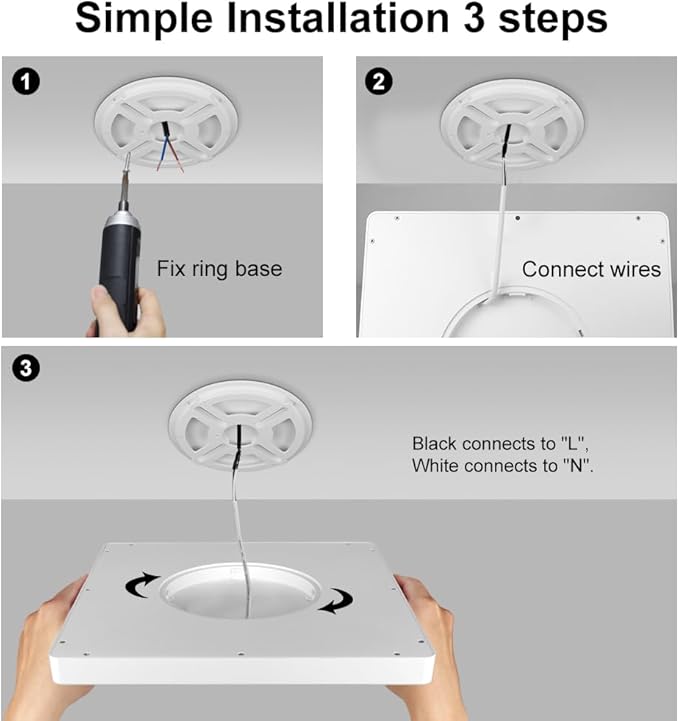 LED Flush Mount Ceiling Light Fixture, 5000K Daylight White, 12inch 24W, 3200LM, Slim Flat Panel Lighting Fixture, Square Modern Ceiling Lamp for Bedroom, Kitchen, Living Room, Closet, Stairwell
