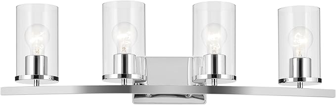 Kichler Crosby 4-Light Bathroom Vanity Light Fixture with Clear Glass in Chrome, Modern Wall Mount Over Mirror Lighting for Bathroom, 31.25" x 8.75", 45498CHCLR