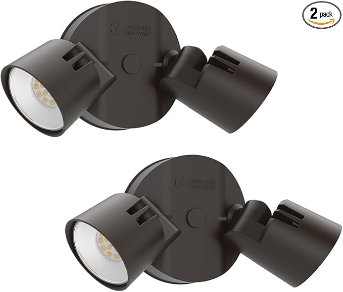 Lithonia Lighting HomeGuard 2-Light LED Outdoor Flood Lights, Wall or Ceiling Mount Outdoor Lights, 4000K Cool White, Round Heads, Dark Bronze, 2-Pack (HGX LED 2RH 40K 120 DDB CP2 M2)