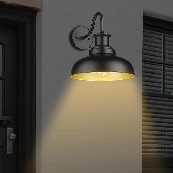 Dusk to Dawn Outdoor Barn Lights Outdoor Wall Sconces Farmhouse Exterior Wall Mount Light Vintage Outside Lighting Fixture Industrial Black Lanterns for Porch Garage Shed Patio, 4 Pack
