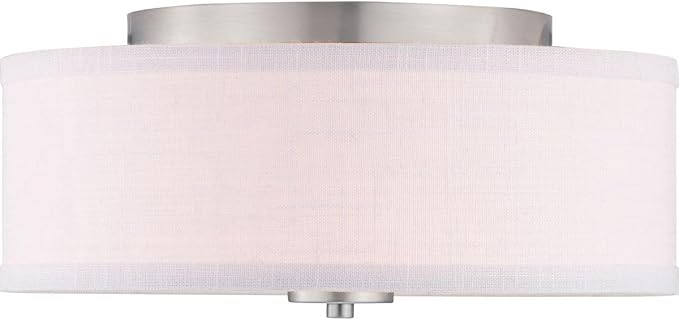 Progress Lighting Inspire Collection 2-Light Ceiling Light, Flush Mount Ceiling Light Fixture with Summer Linen Light Shade for Interior Kitchen Lights, Hallway, 13" by 5.5", Brushed Nickel