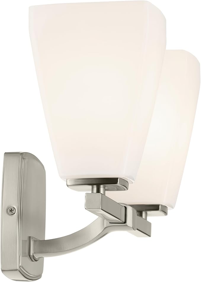 Kichler Marant 2-Light Bathroom Vanity Light Fixture with Opal Glass, 14.25" Modern Wall Mount Light in Brushed Nickel for Bathroom, Powder Room, Over Mirror (14.25" W x 9.5" H), 55215NI