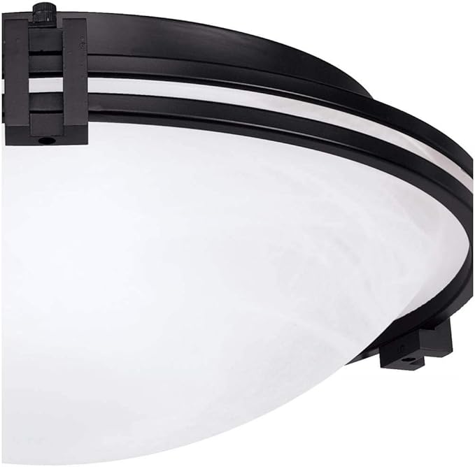 Possini Euro Design Deco Modern Close to Ceiling Light Flush Mount Fixture 16 3/4" Wide Oil Rubbed Bronze Marbleized Glass Bowl Shade for Bedroom Hallway Living Room Dining Room Bathroom Kitchen