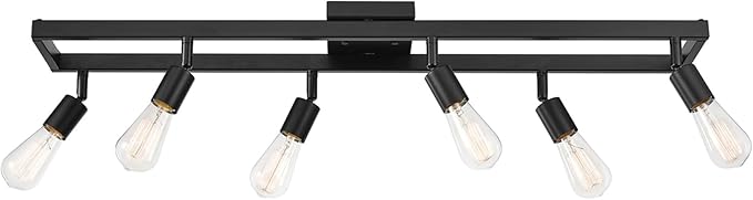 Globe Electric 59811 6-Light Adjustable Track Lighting, Matte Black Industrial Farmhouse Rectangular Frame, Pivoting Heads, E26 Base, Dimmable Ceiling Track Fixture