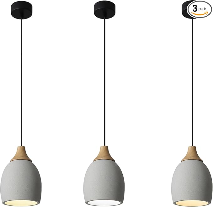 3 Pack Kitchen Island Concrete Pendant Lights with Dimmable LED Suspension Hanging Lamps 5.75In Cement Chandeliers Adjustable Hanging Ceiling Pendant Light for Foyer Bedsid Dining Room (Gray)