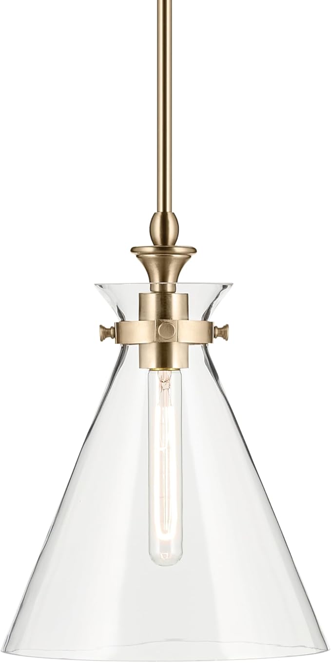 Kichler Laria 1-Light Pendant, Updated Traditional Light, Sloped Ceiling Compatible, for Kitchen with Clear Glass in Champagne Bronze (14.5" x 10.5"), 52774CPZCLR