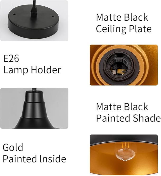 Black Pendant Lights Kitchen Island, Vintage Industrial Fixtures, Black Metal Chandelier Lights, Modern Pendant Lights for Kitchen Island Dining Room Bedroom, 11.8 inches 2 Pack