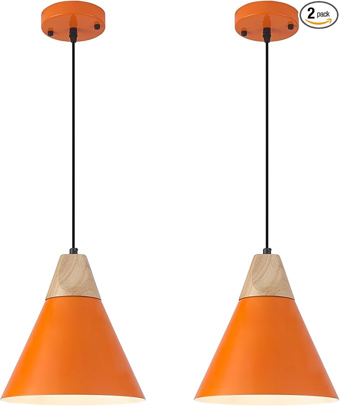 Kitchen Pendant Lights,11.8inches 2 Packs Orange Pendant Light, Farmhouse Pendant Light, Pendant Lights Kitchen Island for Living Room, Bedroom, Dinning Room