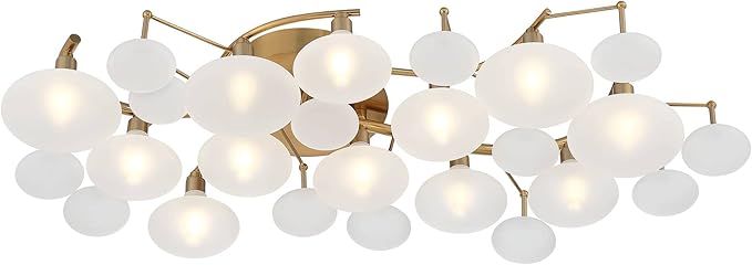 Possini Euro Design Lilypad Modern Ceiling Light Semi Flush-Mount Fixture 30 1/4" Wide Warm Brass Gold Frosted Opal Etched Glass Shade for Bedroom Kitchen Living Room Hallway Bathroom House Home