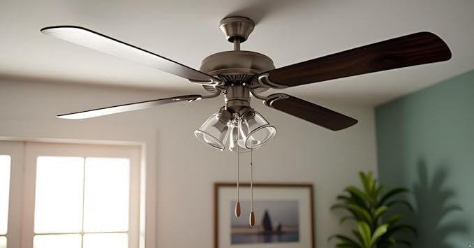 Aspen Creative 22011-1, Three-Light Ceiling Fan Light Kit with Pull Chain, Brushed Nickel Finish with Clear Glass Shades, 13-1/8" Diameter x 6-3/4" Height