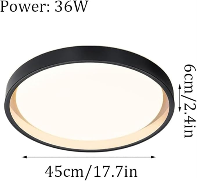 KISAD Close to Ceiling Lights Nordic Minimalist Ultra-Thin Ceiling Lamp Three-Color Dimming Ceiling Lamps Wrought Iron Mount Ceiling Light Dining Room Lighting(Black,45cm)