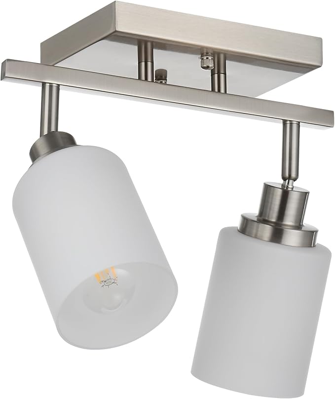 TODOLUZ 2-Light Track Light Fixtures Wall Sconce Lighting, Brushed Nickel Spotlight for Kitchen Living Room Dining Room Hallway, E26 Bulb Base