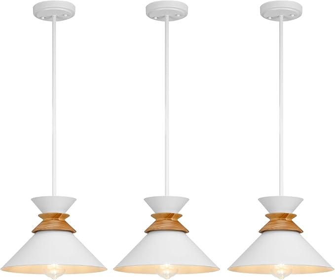 12 Inch White Pendant Lights Kitchen Island Hanging Light Fixtures Adjustable Rod Height Pendant Lighting for Dining Room 3 Pack