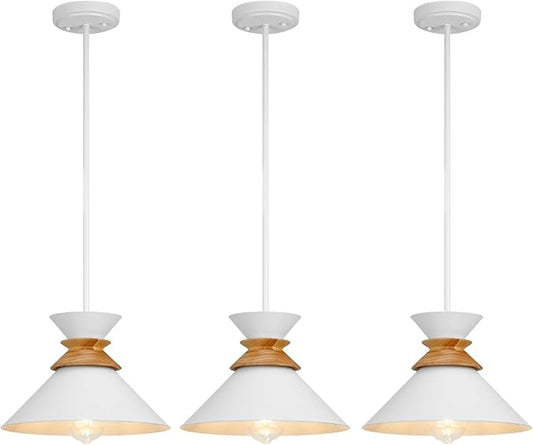 12 Inch White Pendant Lights Kitchen Island Hanging Light Fixtures Adjustable Rod Height Pendant Lighting for Dining Room 3 Pack