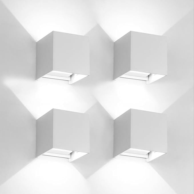 4 PCS LED 12W Outdoor Wall Lights Sconces Exterior/Interior Up and Down Lights IP65 Waterproof Modern Outdoor Lighting Fixtures Square Aluminum Exterior Wall Mount Light White 6500K Cold Lights