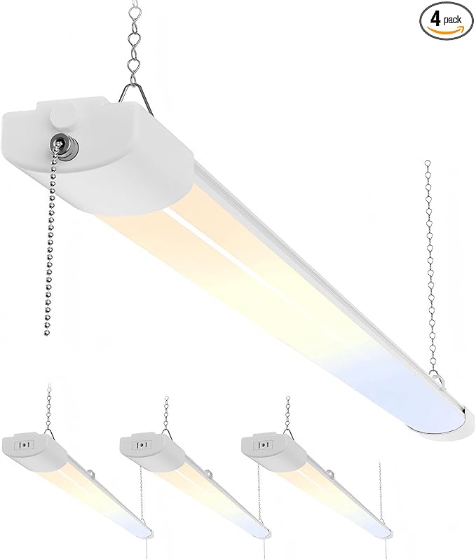 ALUSSO® LED Shop Lights 4FT for Garage, 6000LM Super Bright, Adjustable 2700K-6500K Color Temperature, 120V, Warm to Cool Daylight Linkable Shop Lights for Workshop, 4 Pack