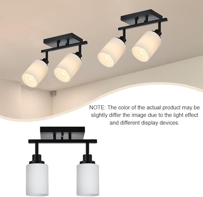 TODOLUZ Wall Sconce Track Lighting Kit, 2-Lights Wall Mounted Light Fixtures in Black Finish, Ceiling Spotlight with Opal White Glass for Bedroom Cloakroom