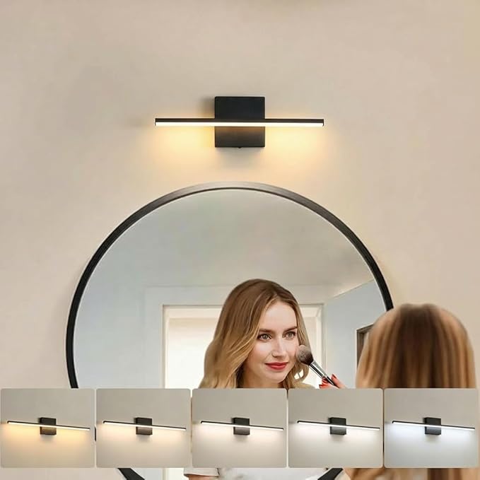 Modern Bathroom Vanity Light 16 Inch, 14W Black Bathroom Light Fixture Over Mirror, Dimmable 5CCT LED Wall Sconce Lighting for Restroom Mirro