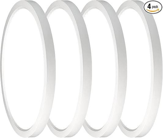 12 Inch 4Pack Super Slim Flush Mount Ceiling Light Fixture,24W 3200LM Dimmable 5CCT Selectable 2700K-5000K Round Light Fixture for Living/Bedroom,Kitchen/Bathroom,Porch &All Indoor Spaces White