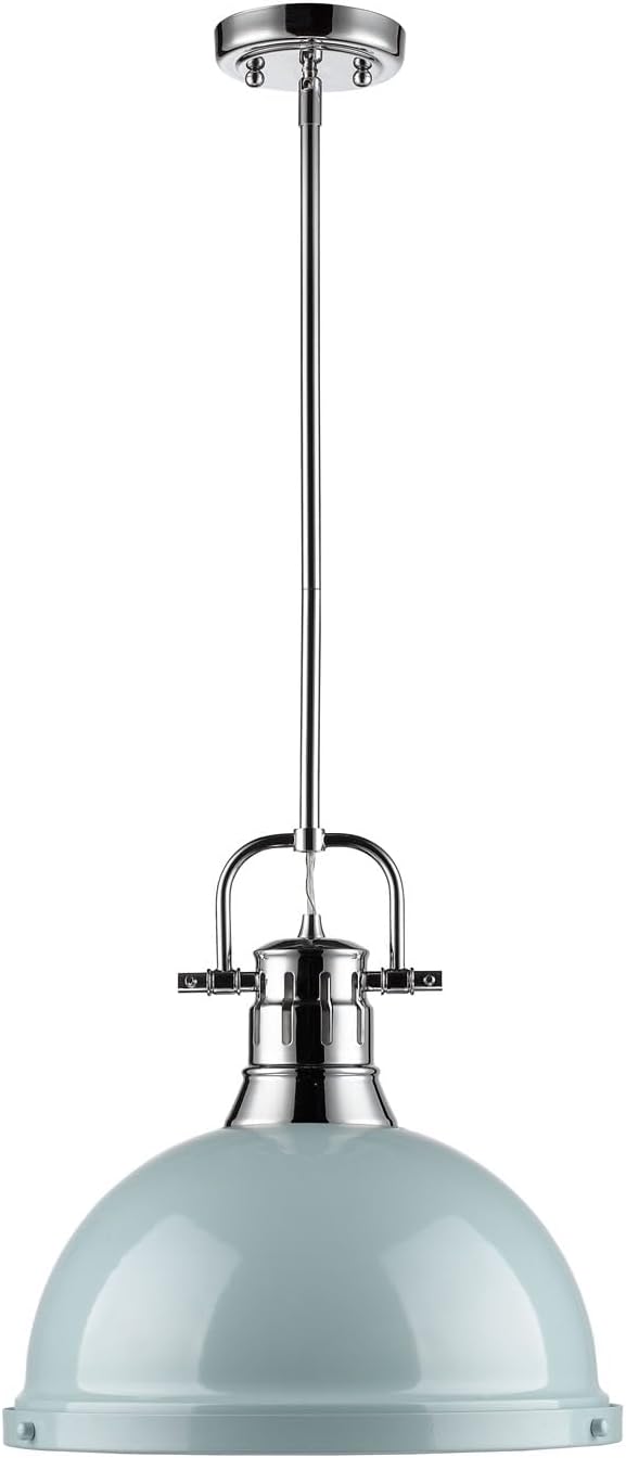 Golden Lighting 3604-L CH-SF Duncan Pendant, 14.63" x 14", Chrome with Seafoam Shade