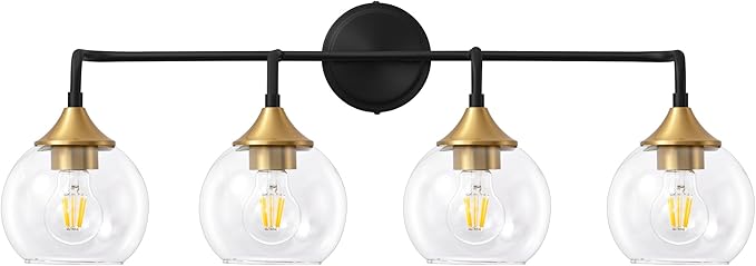Bathroom Vanity Light with Clear Glass Shade, E26 Base, 31 Inch Vanity Lighting Fixtures Over Mirror, Vanity Lights for Bathroom (Exclude E26 Bulb) - Black and Gold, 4-Lights