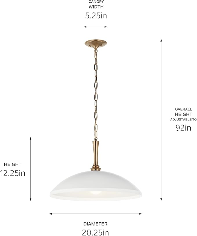 Kichler Delarosa 1-Light Pendant, Updated Traditional Light in White and Champagne Bronze, Sloped Ceiling Compatible, for Your Kitchen, Dining Room or Hallway (12.75" x 20.25"), 52638WH